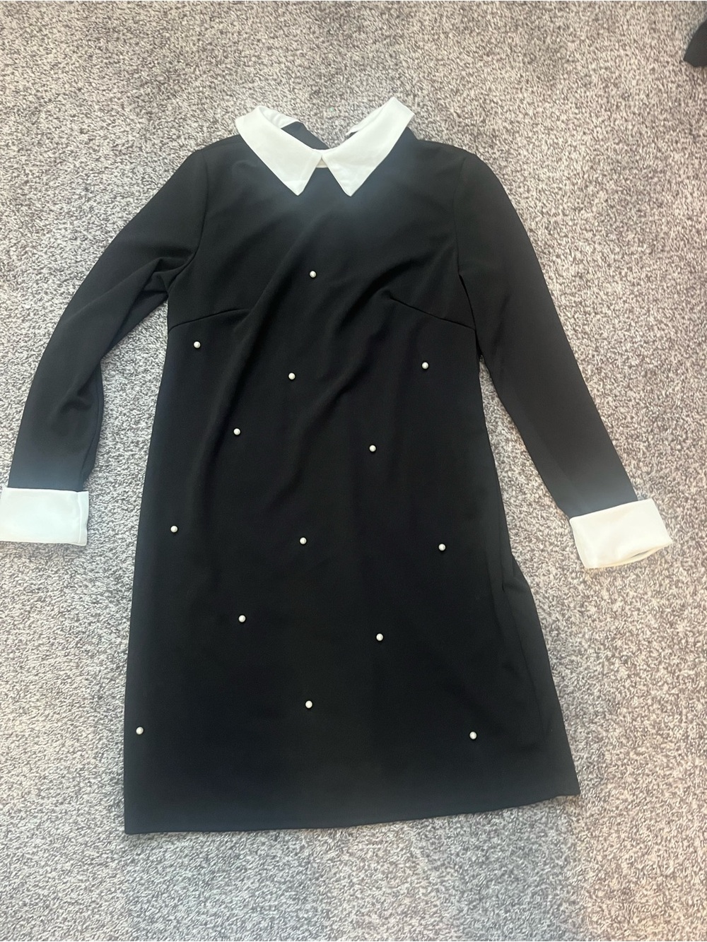 SHEIN Black Long Sleeve Dress with White Collar & Cuff Accents